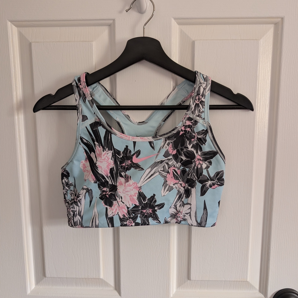 Nike Women's Dri Fit Sports Bra Blue Pink Floral Medium